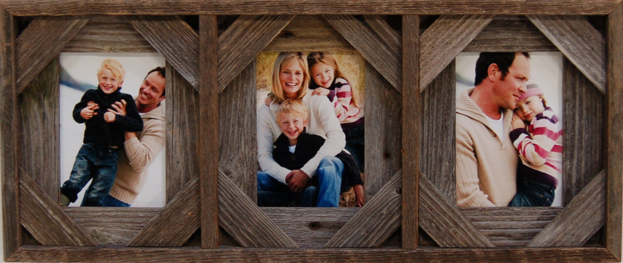 Coastal Inspired Triple 4x6 or 5x7 White Washed Reclaimed Wood Gallery Wall  Picture Frame