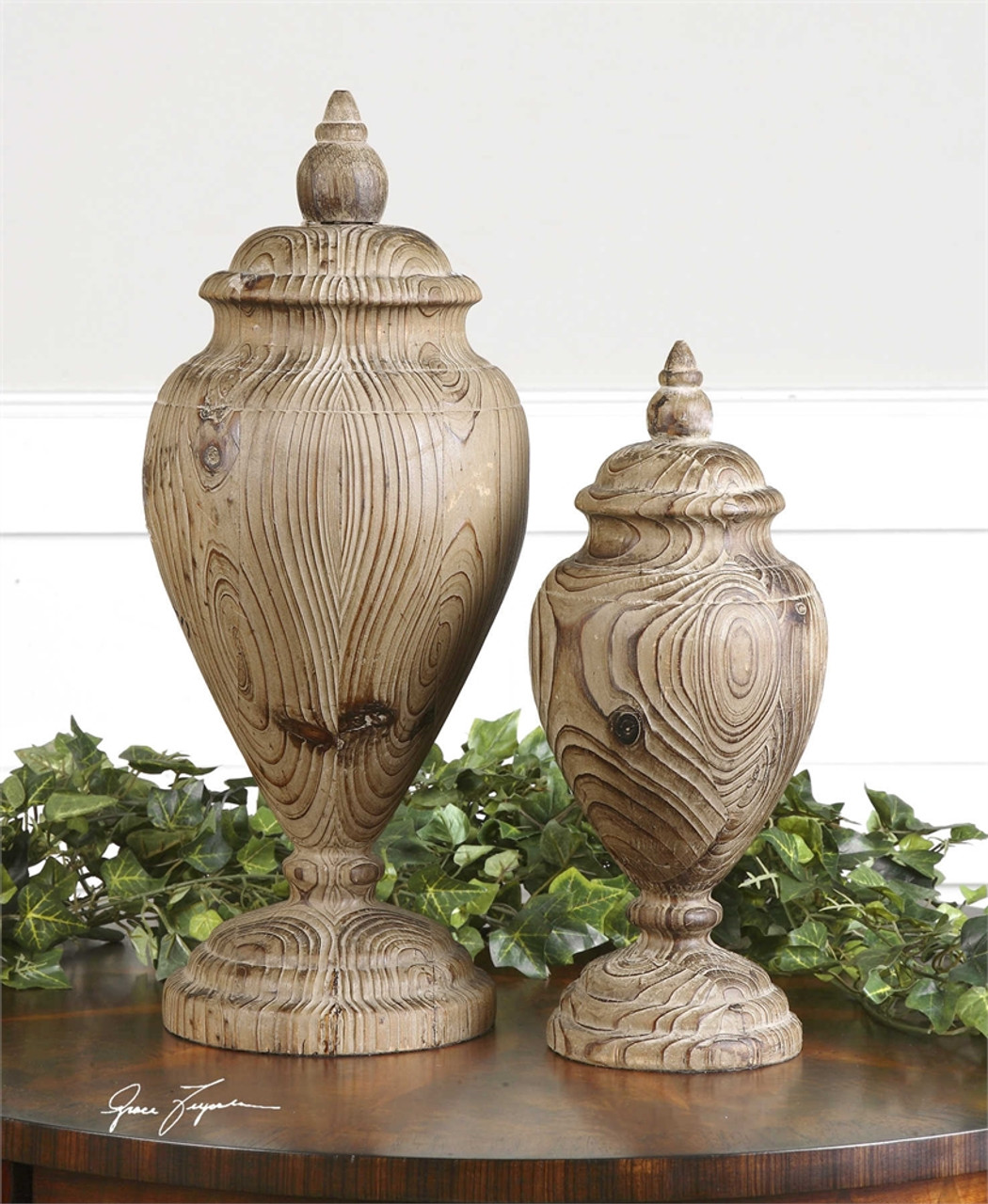 Brisco Carved Wood Finials, Set/2