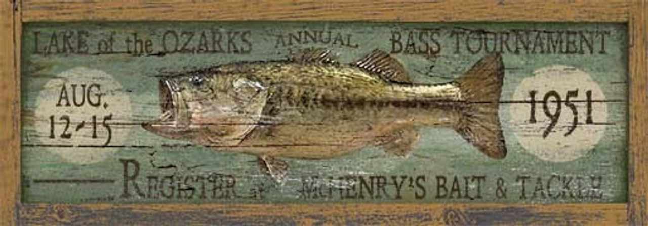 FISH CAMP FLY Fishing Trout Bass Vintage Framed Sign Lake River