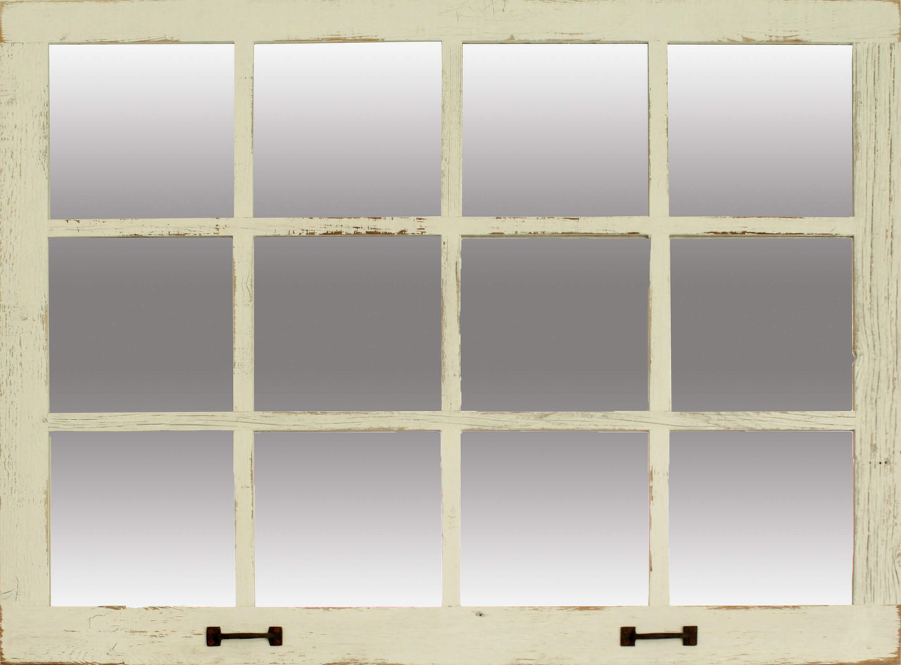 Farmhouse Windowpane Mirror | 12 Panes | Whitewashed Reclaimed Wood