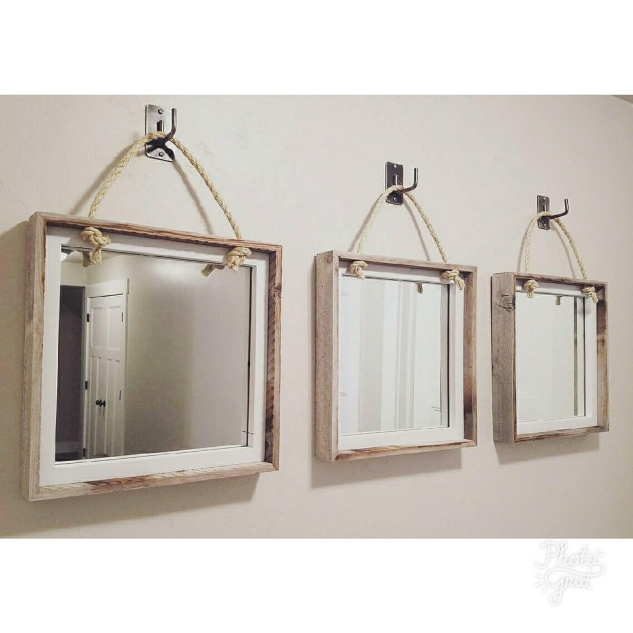 Set Of 3 Mirrors Hanging On Rope Mybarnwoodframes Com