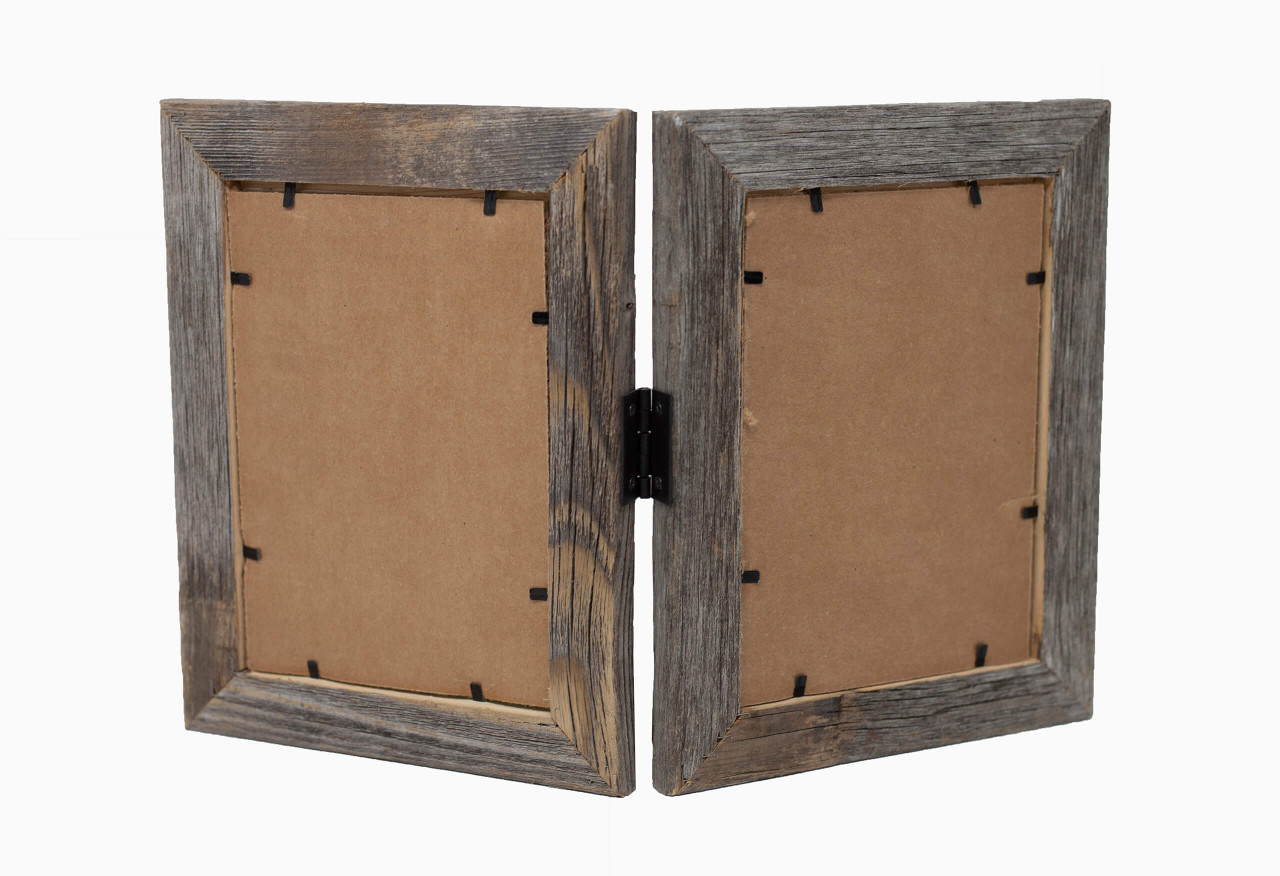 5x7 Collage Frame with two openings, Hinged Barnwood