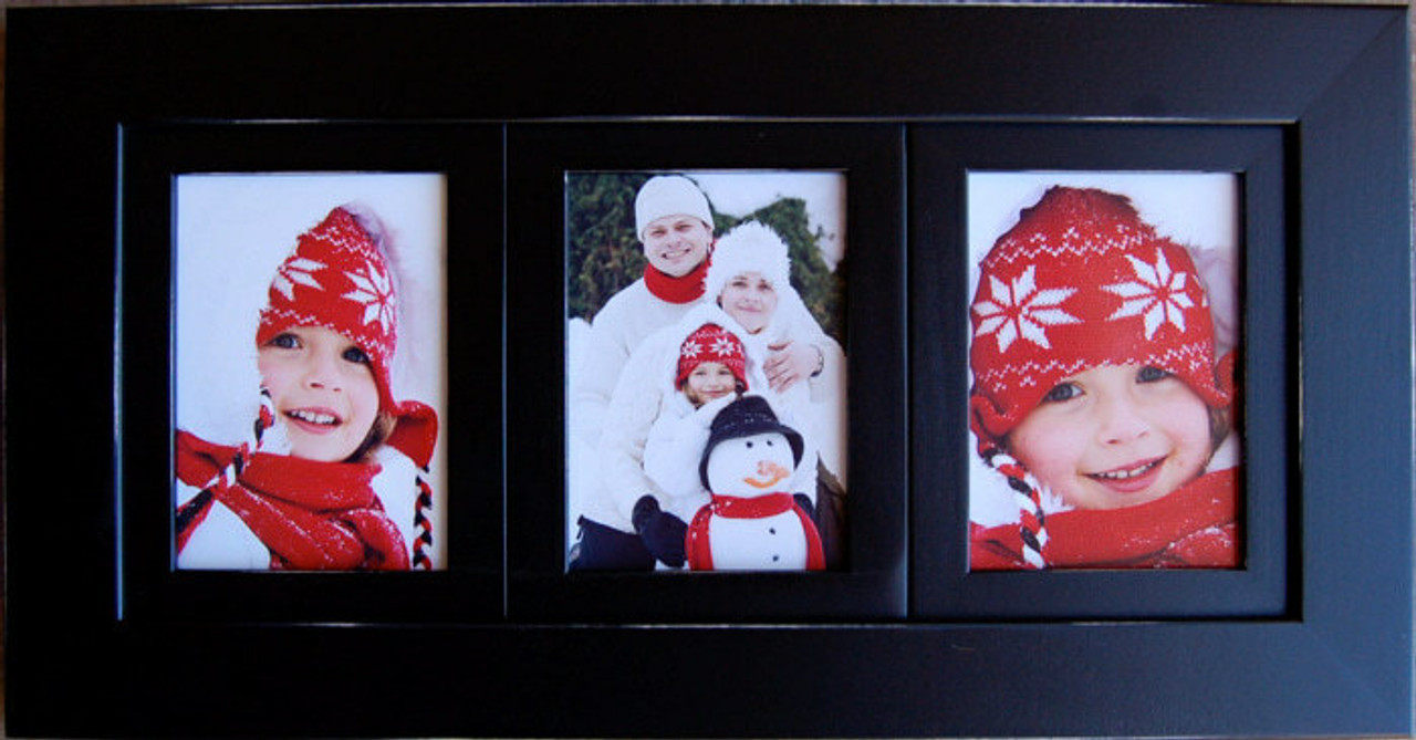 Collage Picture Frames  3 Opening 4x6 Black Wood Frame