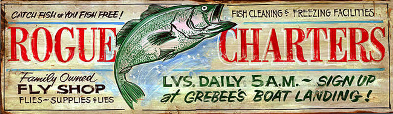 Vintage Signs- Rogue Charters Fly Fishing and Fly Shop - Customizable