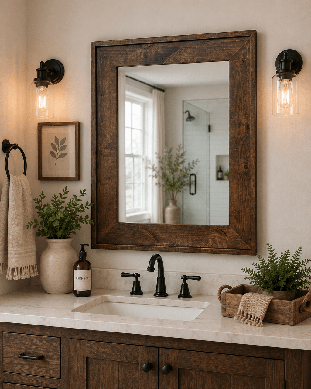 Rustic Mirrors | Cherry Stained Wood Mirror | Custom Sizing Available