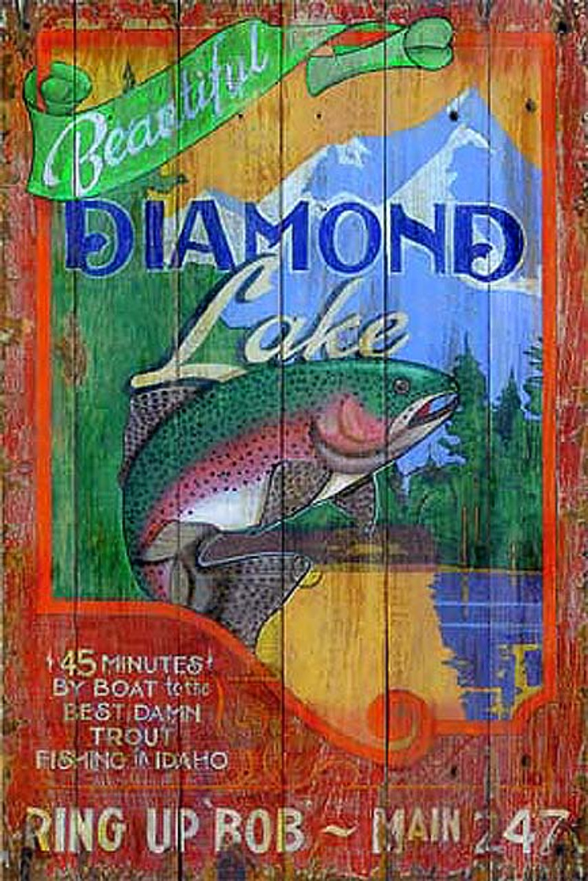 Custom Vintage Wooden Fishing Signs Trout Lake Wood Cabin Decor