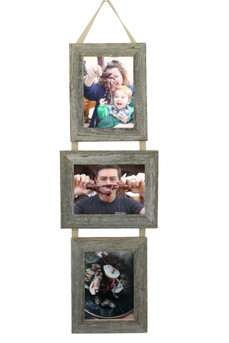 Rustic Barnwood 3 opening Collage Frame Set- 5X7 Three Barnwood Frames on Ribbon - 2 Portrait and 1 Landscape