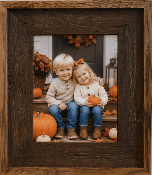 Handcrafted 20x30 rustic barnwood picture frame in a warm brown wash finish, made from authentic reclaimed wood and perfect for farmhouse, cabin, and rustic home décor.