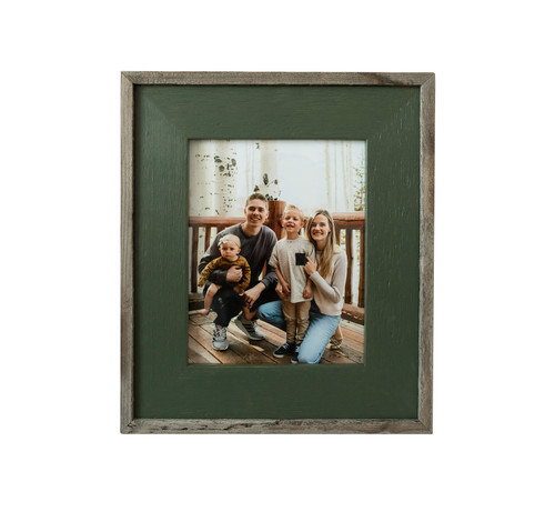 Rustic green reclaimed wood frame with handcrafted farmhouse appeal