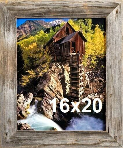 16x20 Barnwood Picture Frame, Homestead Narrow 1.5 inch Flat Rustic Reclaimed Wood Frame