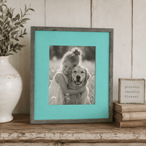 5x7 Barnwood Picture Frame - Lighthouse Robin Egg Blue Rustic Wood Frame