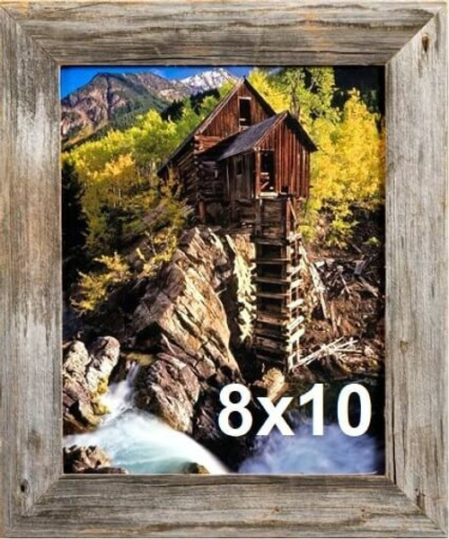 8x10 Barnwood Picture Frame, Homestead Narrow 1.5 inch Flat Rustic Reclaimed Wood Frame