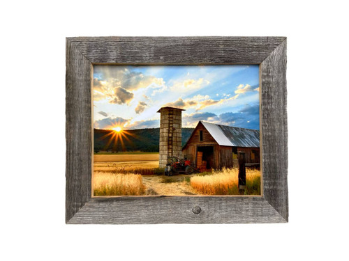 8x10 Barnwood Picture Frame, Homestead Narrow 1.5 Inch Flat Rustic Reclaimed Wood Frame