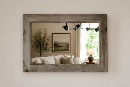Handmade western rustic mirror crafted from reclaimed wood for farmhouse decor