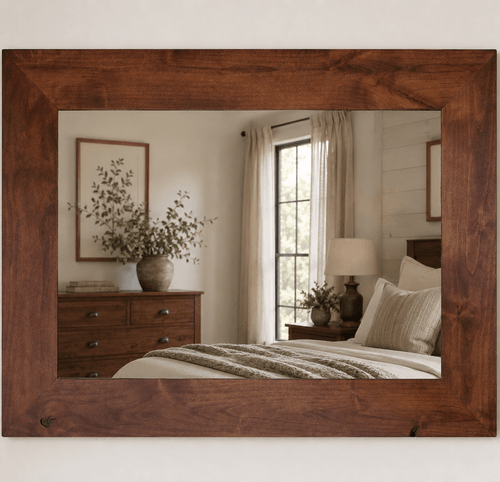 Alder wood mirror for modern farmhouse wall decor