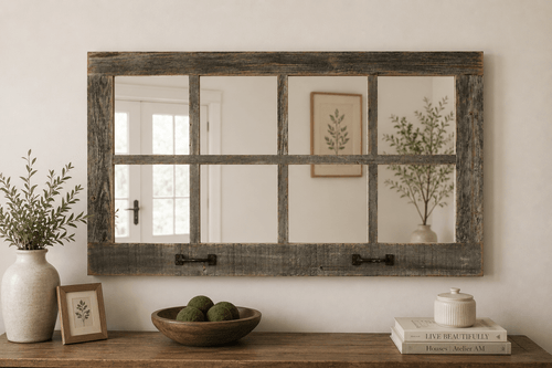 Rustic Fieldhouse window pane mirror with antique vintage farmhouse window design