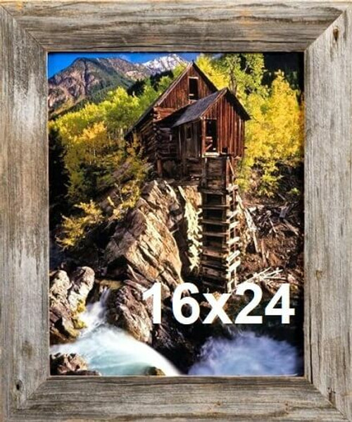 16x24 Barnwood Picture Frame, Homestead Narrow 1.5 inch Flat Rustic Reclaimed Wood Frame