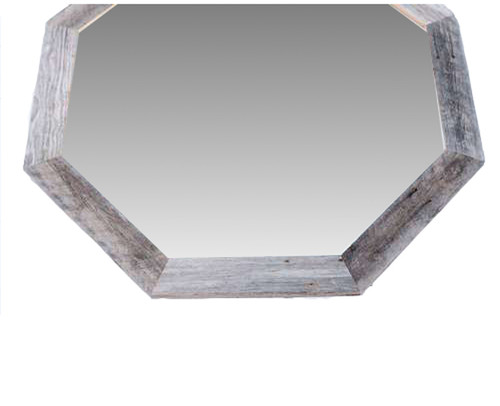 Rustic octagon barnwood mirror handcrafted from reclaimed wood for farmhouse wall decor