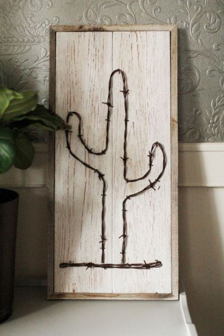 Rustic Whitewash Barb Wire Cactus - MyBarnwoodFrames.com