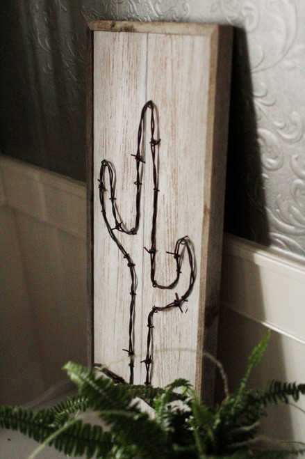 Rustic Whitewash Barb Wire Cactus - MyBarnwoodFrames.com