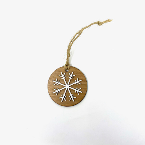 Handcrafted winter ornament made from rustic wood for farmhouse Christmas tree decor