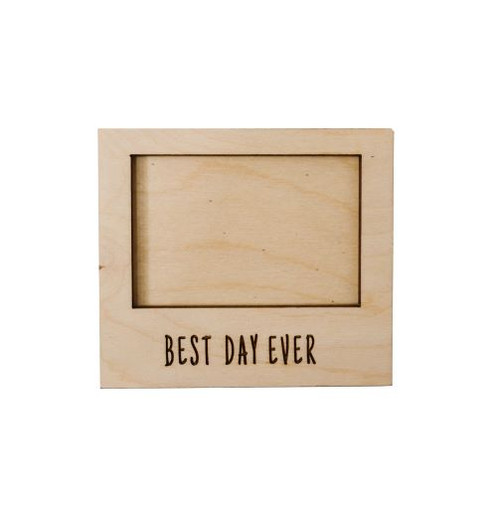 A charming “Best Day Ever” fridge magnet picture frame designed to display your favorite 2x3 photo. This compact wooden frame features a laser-engraved message and a rustic finish, perfect for showcasing meaningful memories right on your refrigerator or magnetic board.