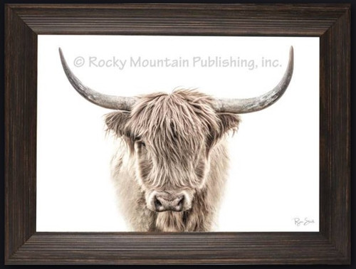 Fabio framed designer art print by Ryan Smith featuring Highland cow portrait