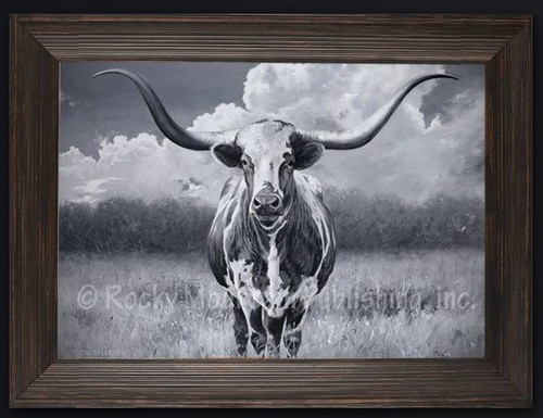 Wide Angle Texas Longhorn bull canvas giclée by Dallen Lambson featuring western fine art wall décor and gallery wrapped canvas