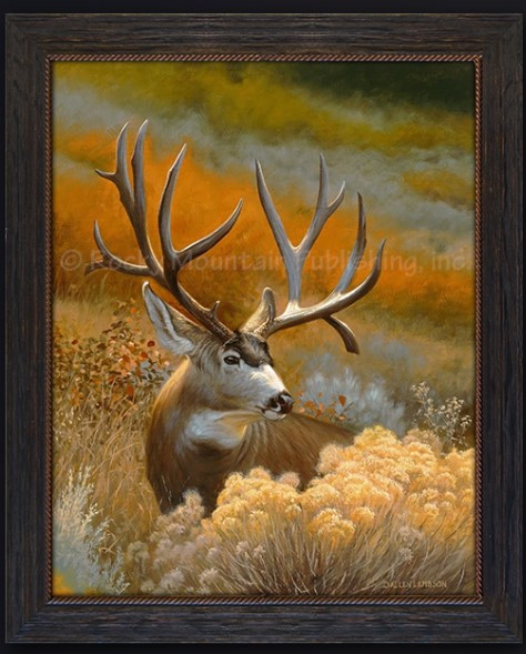 Majestic trophy buck canvas wall art by Dallen Lambson featuring a mature whitetail deer standing alert in a natural landscape. Premium wildlife canvas giclée print for rustic cabin, lodge, and farmhouse décor.