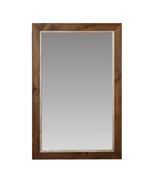 Handcrafted Myrtle Beach mirror with dark walnut alder frame and reclaimed barnwood accents