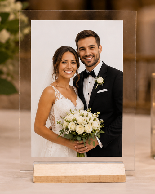 Floating acrylic picture frame for minimalist events