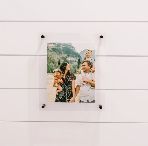 Acrylic floating frame featuring a sleek, frameless design that creates a clean, modern display with a striking floating effect.