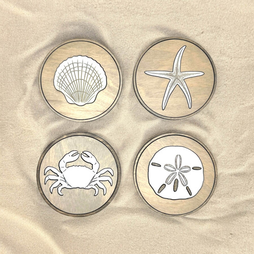 Coastal Wood Drink Coasters Set Beach Decor Farmhouse Nautical Coasters