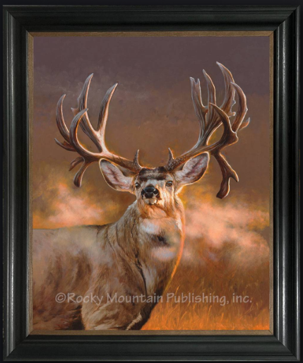 Heavy Is The Crown canvas giclée by Dallen Lambson featuring a powerful whitetail buck with large antlers, framed rustic wildlife wall art. 