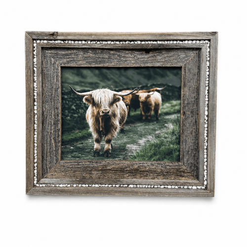 Rustic Barnwood Picture Frame with White Pebble Inlay