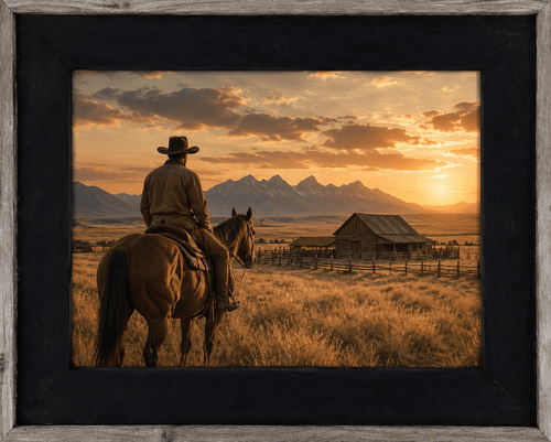 Large rustic picture frame with western styling and authentic reclaimed wood texture