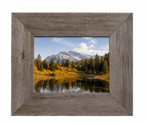 Rustic 12x18 barnwood picture frame handcrafted from reclaimed wood with a wide 3-inch Homestead profile, authentic weathered character, and timeless farmhouse style.