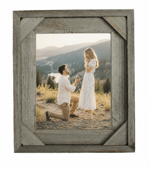 20x24 Rustic reclaimed barnwood picture frame with weathered gray finish and handcrafted farmhouse design.