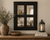 Rustic black windowpane mirror with decorative grid layout and farmhouse styling