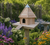 Large wooden garden birdhouse crafted from natural cedar with decorative rooftop and perch platform for outdoor yard decor