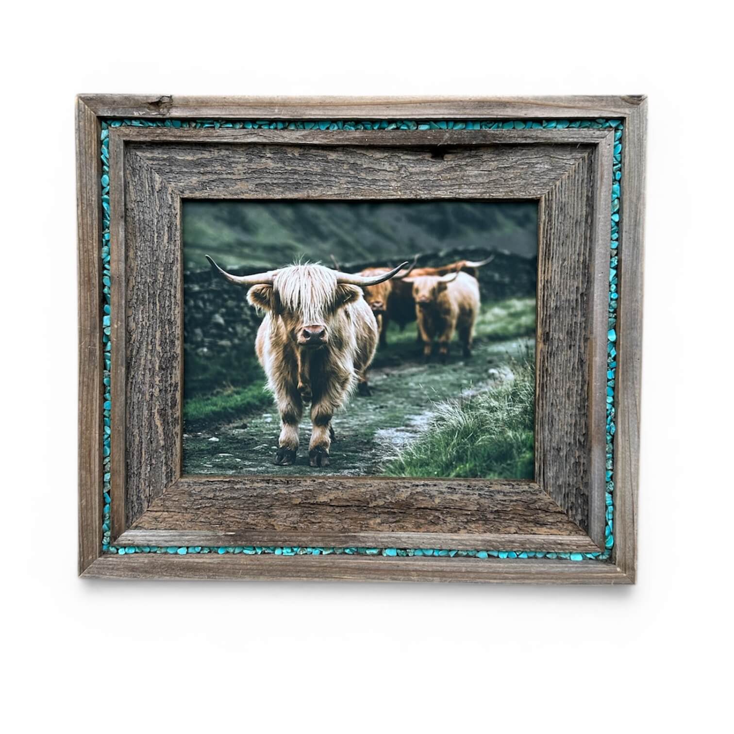 Rustic Barnwood Picture Frame with Turquoise Inlay