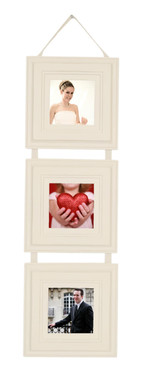 Collage Picture Frame Set- Three 4x4 White Frames on Hanging Rope