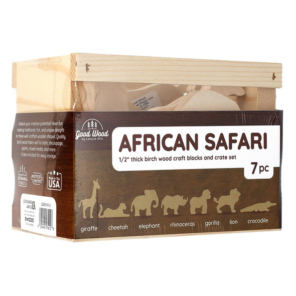 Good Wood By Leisure Arts Crated Kits African Safari Animals 7pc