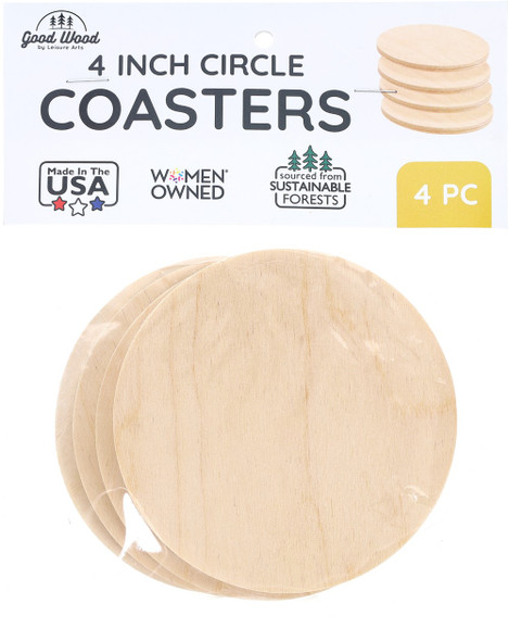 Good Wood By Leisure Arts Coasters 4 inch Round 6mm Thick 4pc