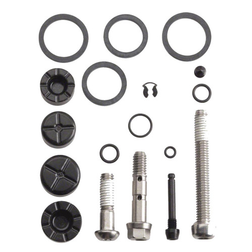 Service Kit d'Etrier X0/X9 TRAIL & ELIXIR - 4 Pistons - Incl. Pistons, Joints, Axe plaquettes, Banjo, Visserie & Clips Service Kit d'Etrier X0/X9 TRAIL & ELIXIR - 4 Pistons - Incl. Pistons, Joints, Axe plaquettes, Banjo, Visserie & Clips