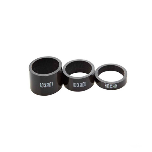 Entretoises de Direction Pour pivot 1-1/8”  - Carbone UD/Incl. 2x5mm, 1x10mm, & 1x15mm - Gloss Carbon + White Logo ROCKSHOX