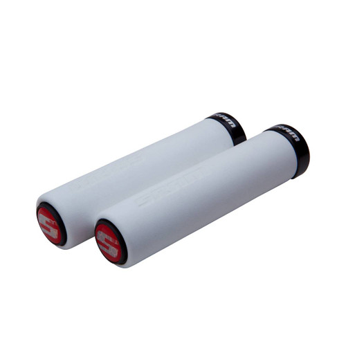 LOCKING GRIPS MOUSSE BLANC 129MM AVEC CLAMP ET BOUCHON NOIR