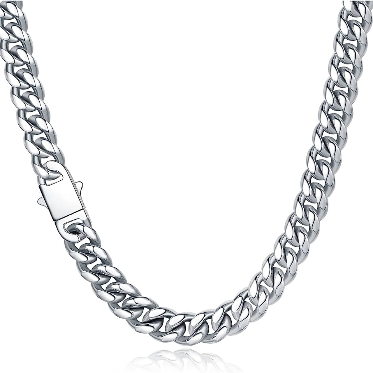 Rhodium Plated Sterling Silver Miami Cuban Bracelet / Chain with