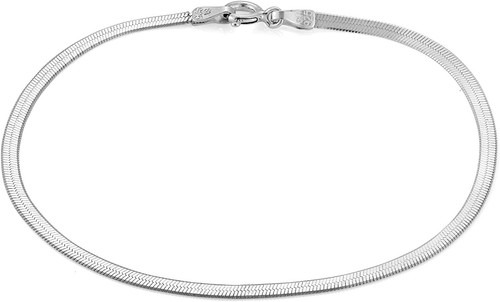 Classic Silver Herringbone Bracelet with Lobster Lock Clasp - 9mm / 100