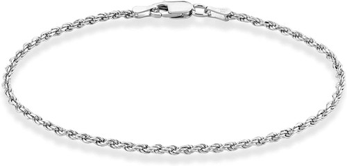 Sterling Silver Rope Bracelet with Lobster Claw Clasp - 2.5mm / 050